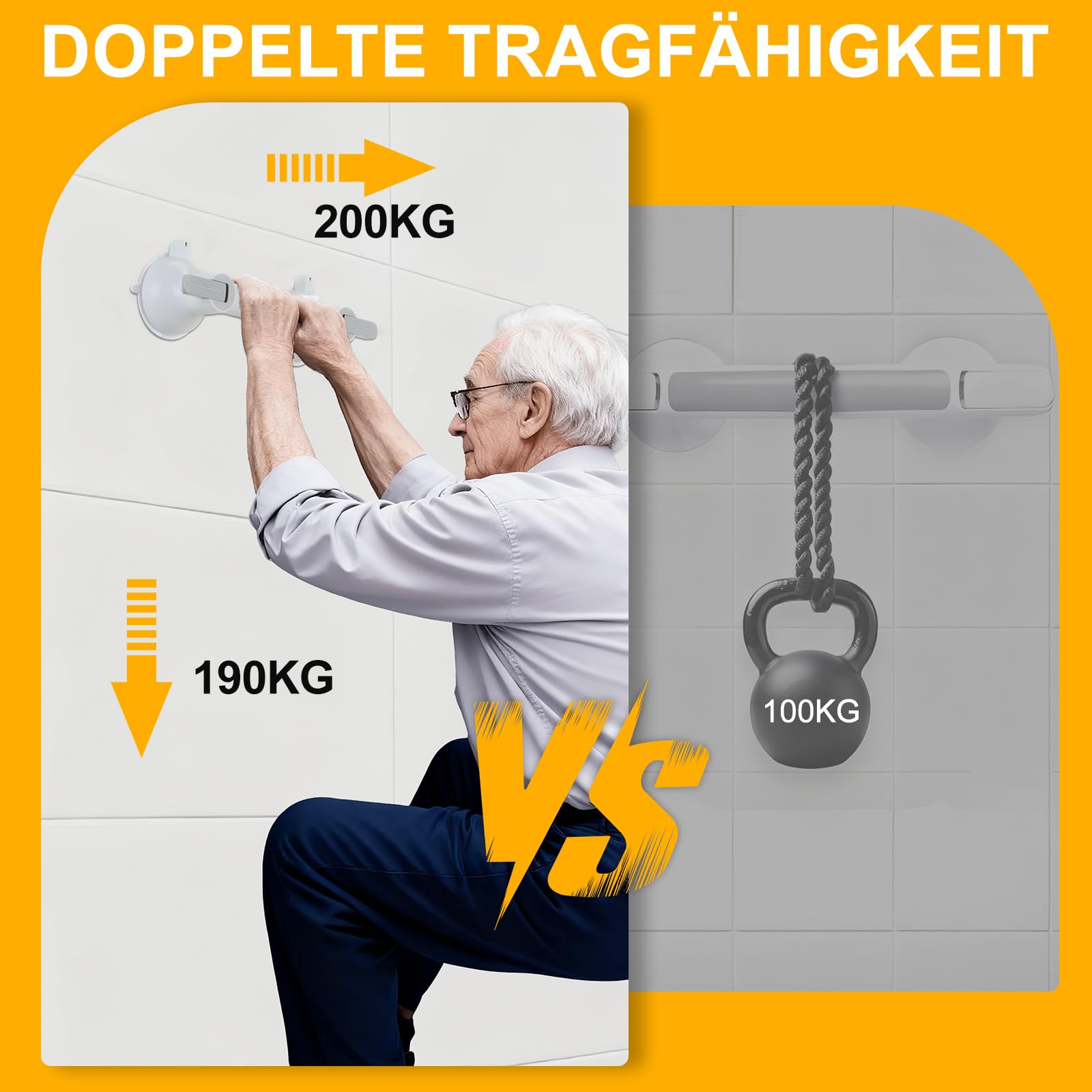 2 asideros con ventosa, asideros para personas mayores Max 200 kg, asidero para ducha y bañera sin taladrar, mango de succión con alfombra antideslizante para personas mayores, limitaciones de