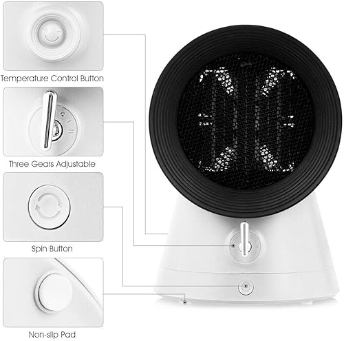 Miniatura 8 de COSTWAY Mini ventilador de refrigeración eléctrico 2 en 1, 3 modos de 1500 W, calentador de cerámica pequeño portátil de 2 segundos, protección
