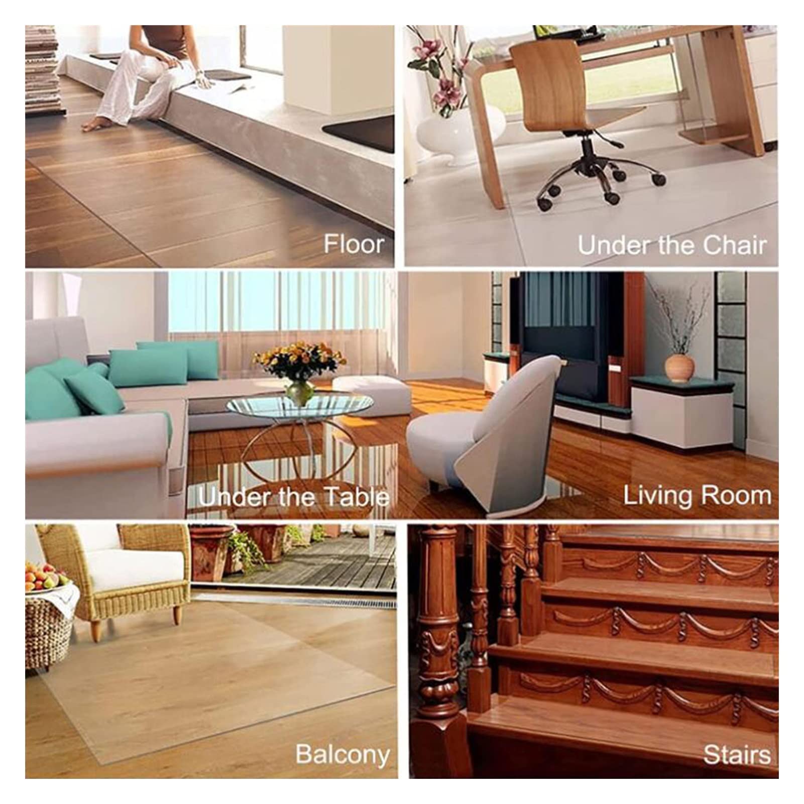 Clear Plastic Vinyl Rug Protector Cover Office Clear Hardwood Chair Mat, Rectangle Plastic Vinyl Floor Carpet for Kitchen, 1.5/2mm Thick,Office Chair Mat Non Slip PVC Transparent Rectangle Floor Prote