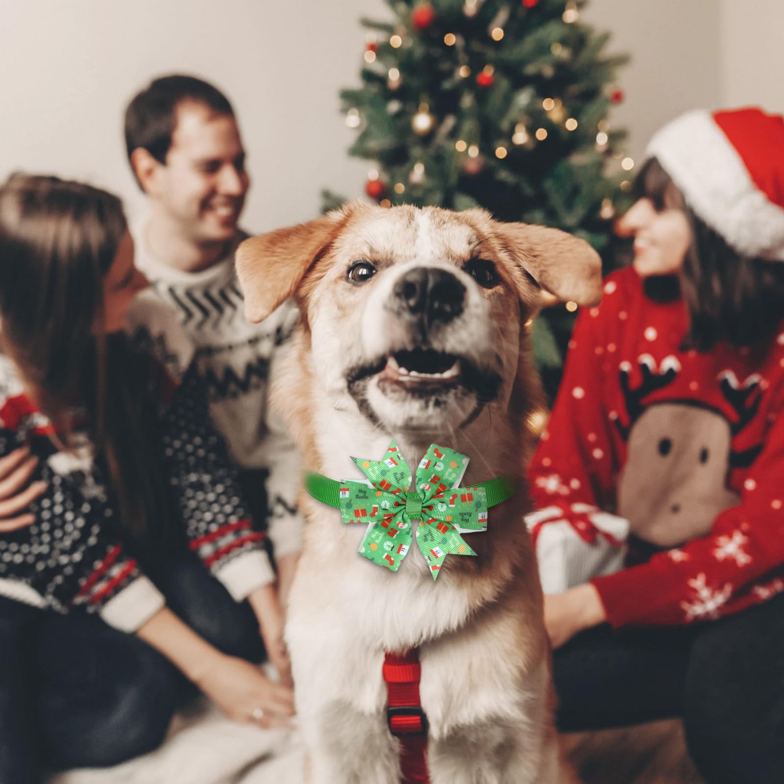 Abbylike 300 Stück Weihnachts-Hunde-Fliegen-Halsbänder-Set enthält 100 Hunde-Fliegen, 100 Schleifen-Halsbänder, 100 Hunde-Krawatten mit verstellbarer Schnalle, Weihnachtszubehör für Hunde und Katzen,