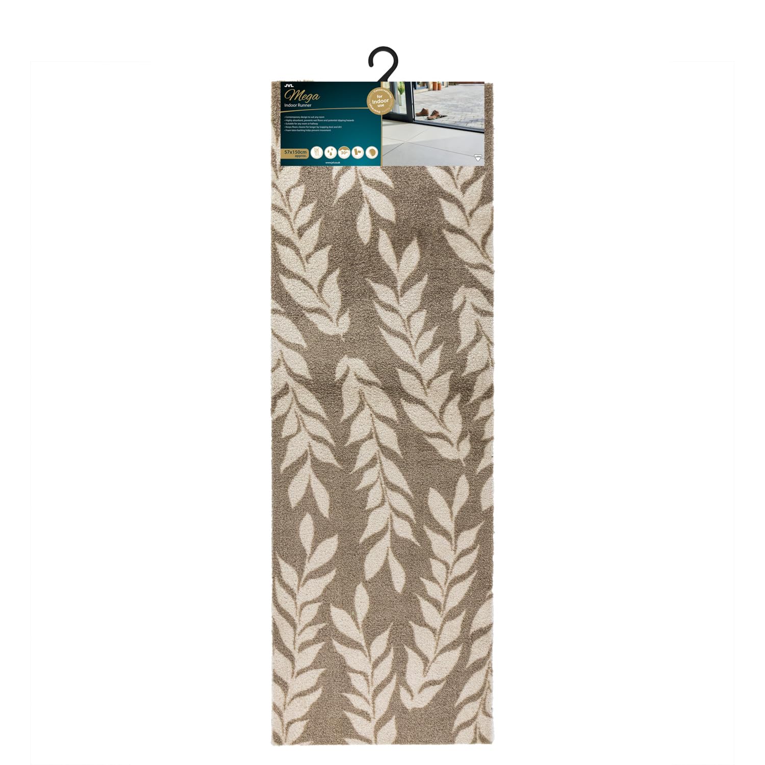 Jvl Brown Mega Mat Machine Washable Entrance Runner, 50X150cm, Leaves