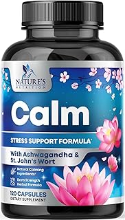 Nature's Nutrition Calm & Stress Support Supplement - with Magnesium, Ashwagandha, 5-HTP, L-Theanine, GABA - Natural Stress & Immune Support to Relax, Focus, Unwind - Vegan & Non-GMO - 120 Capsules