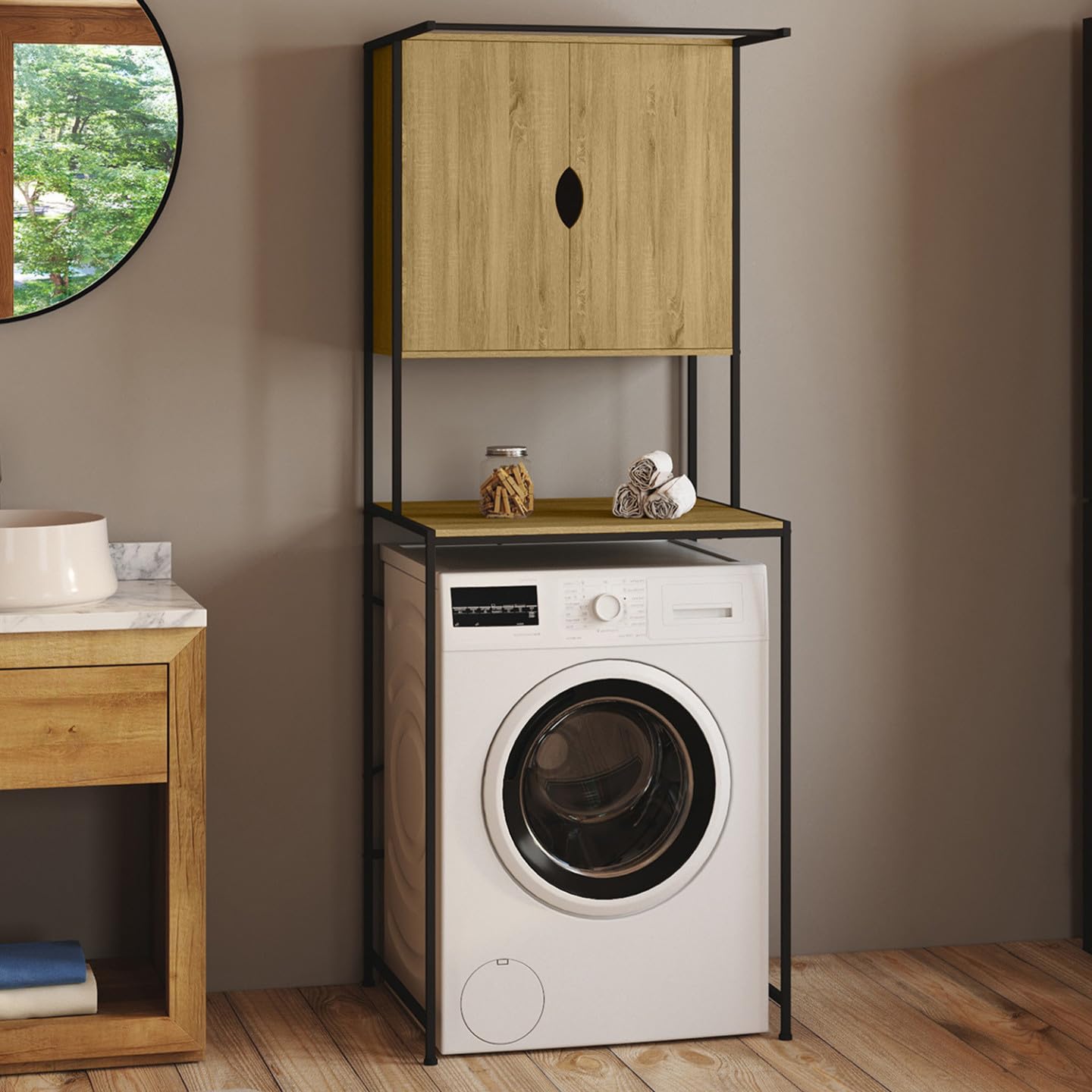 IDMarket - Mobile per lavatrice DETROIT con armadio, design industriale