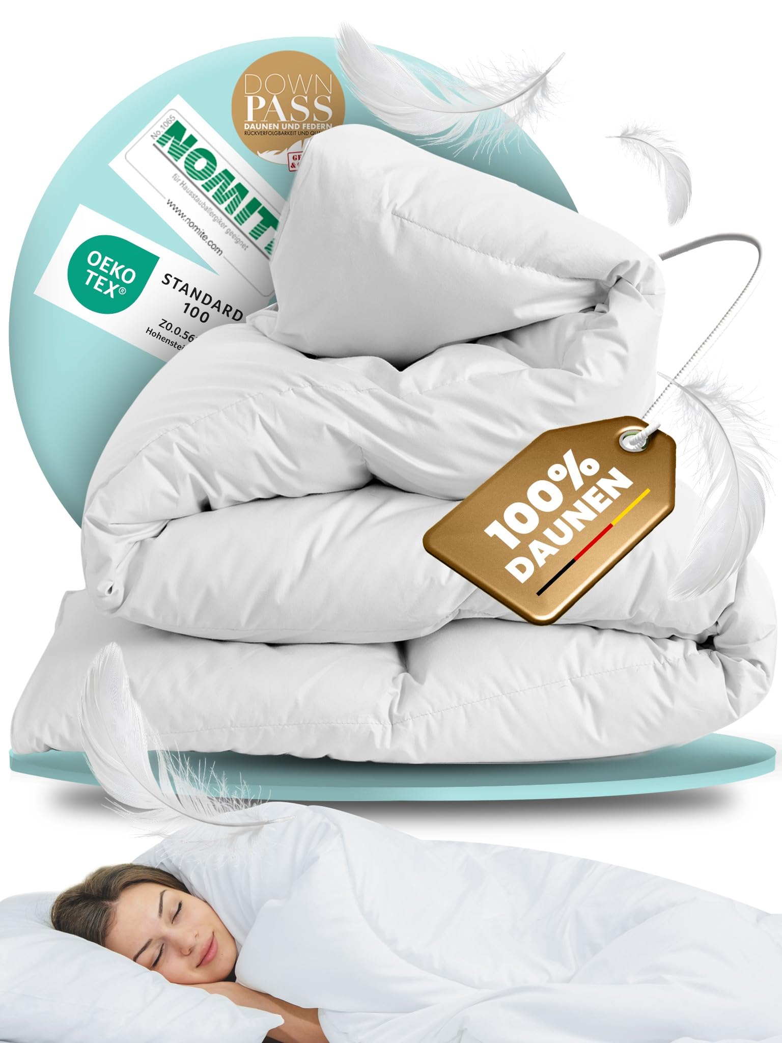 BEFA NATUR Reine Daunendecke Ganzjahr 200x220 cm | 100% Daunen | 990g Füllgewicht | Allergiker geeignet (NOMITE) | Tierwohl (DOWNPASS) | Oeko-TEX Klasse 1 | Made in Germany