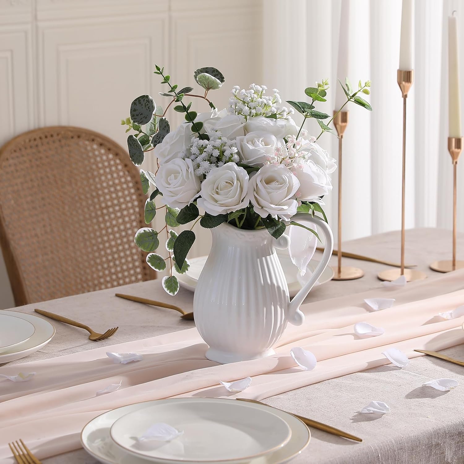 Hawesome 12PCS Artificial Flowers Fake Roses, Realistic Velvet Long Stem Red Roses Bouquet for Wedding Centerpiece Home Decor Party & Valentines (White) - Image 9