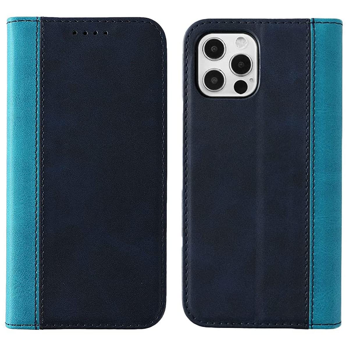 NanHouiPhone 13 Pro Max Wallet Case PU Leather Case Card Holder Shockproof Flip Cover - Green/Blue