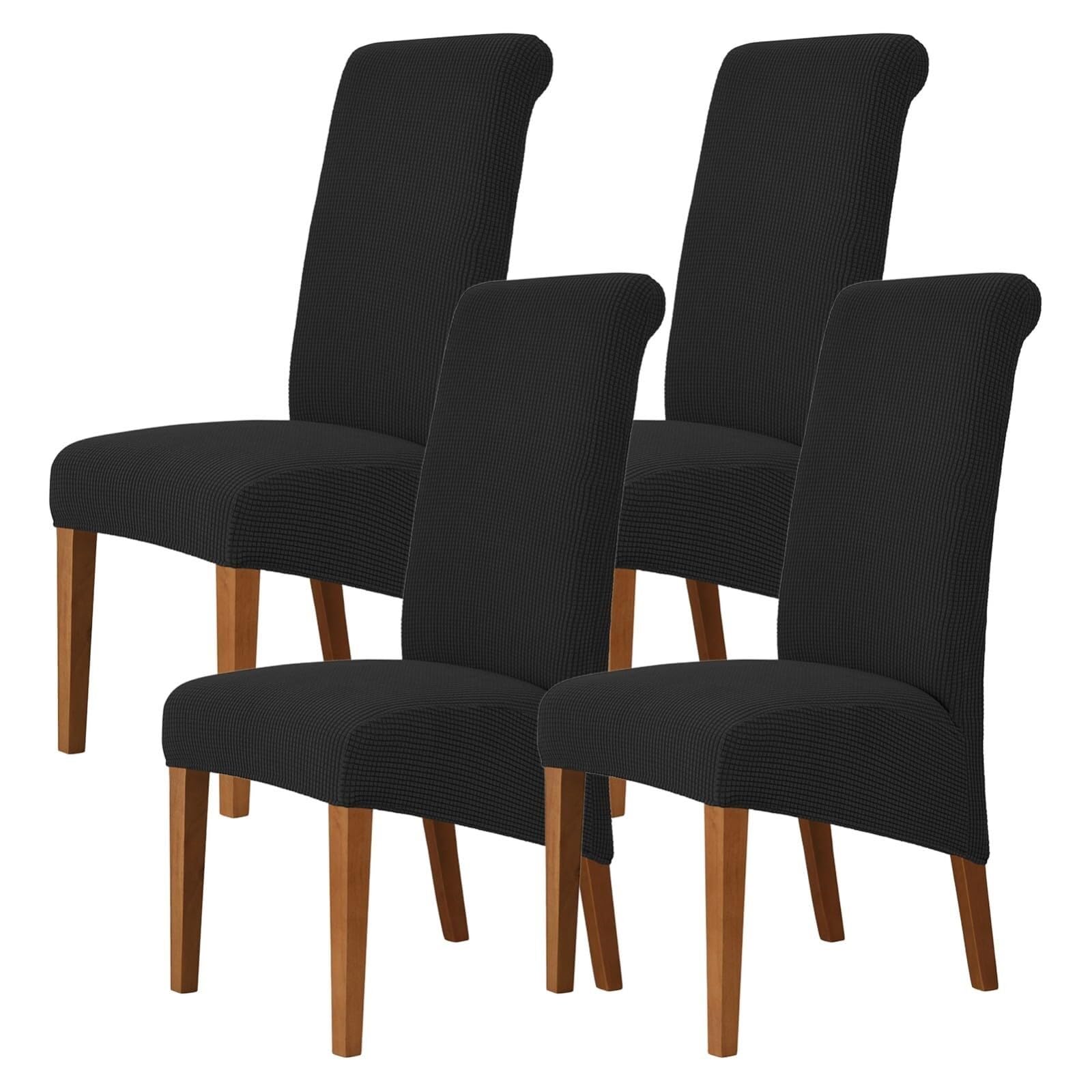 NMVAWIPT Stretch High-Back Dining Chair Covers, Removable Washable Protectors With Elastic Bottom, For Home, Restaurant, Banquet(Black,4Pcs)