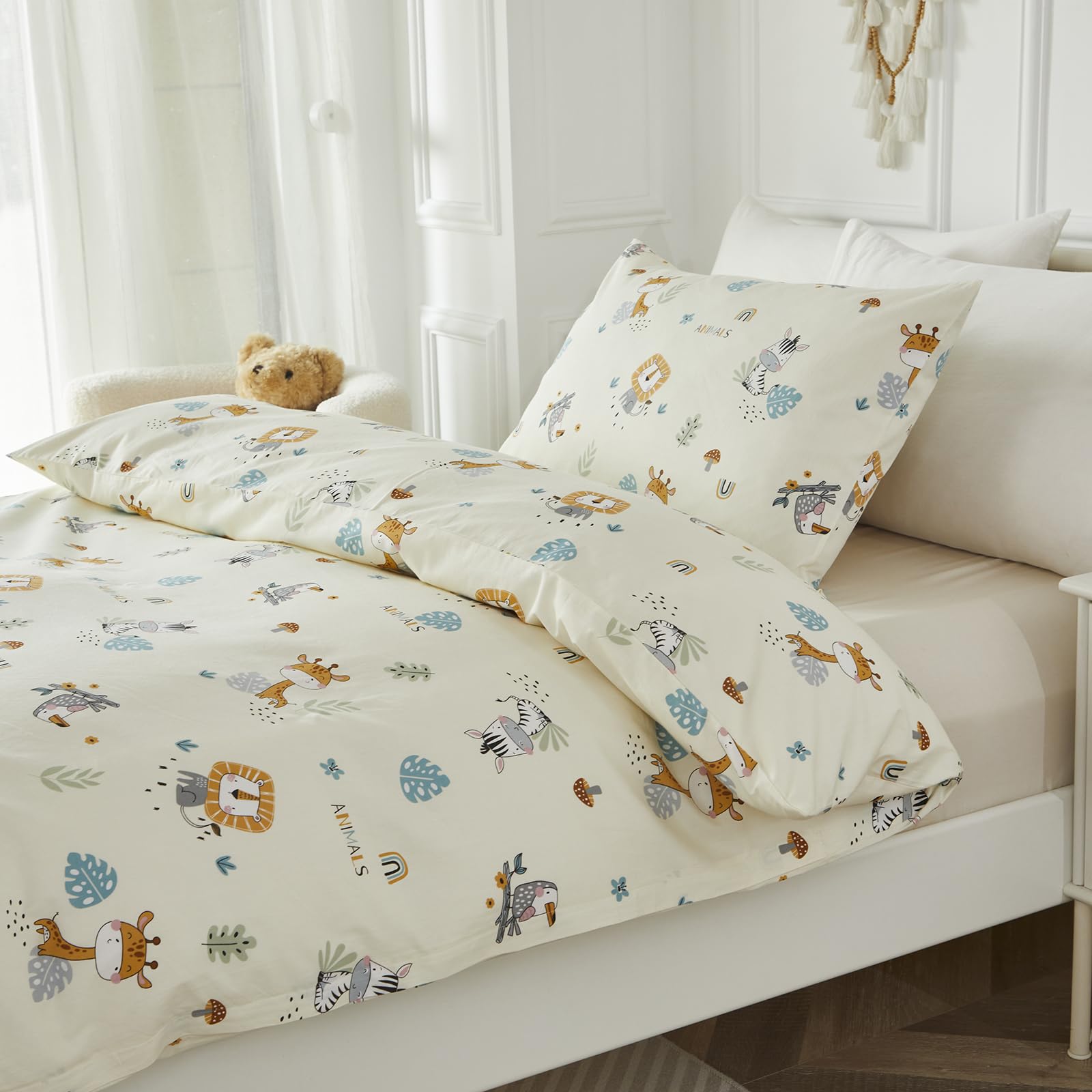 HMtideby Toddler Kids Bedding Set for Girls and Boys Safari Animal Cot Bed Duvet Cover with Pillowcase, 2 pcs, 120 x 150 cm - Image 4