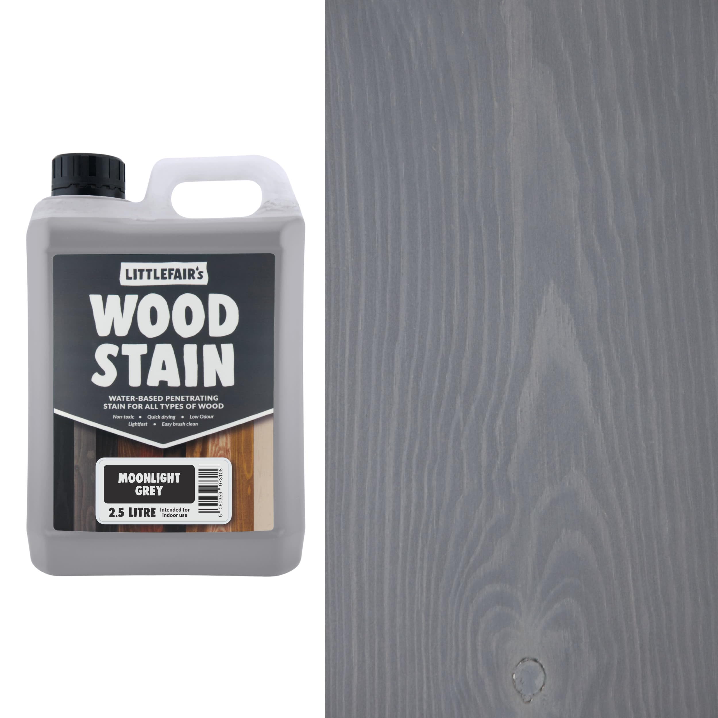 Littlefair's Wood Stain Water-Based - (Moonlight Grey) – Non-Toxic, Eco-Friendly & Quick Drying - Easy-to-Apply, Concentrated Formula for All Wood Types – 2.5 LTR