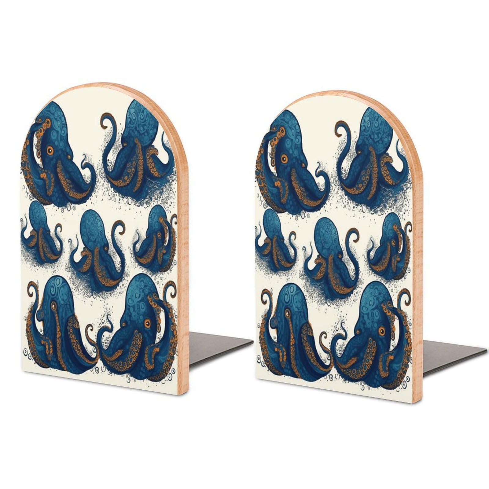 Tentacles Octopus Bookend Wood Book End for Shelves Heavy Duty Non-Slip Wooden Bookend Support Universal Economy Bookends Fancy Modern Decorative Book Accessories 1 Pairs