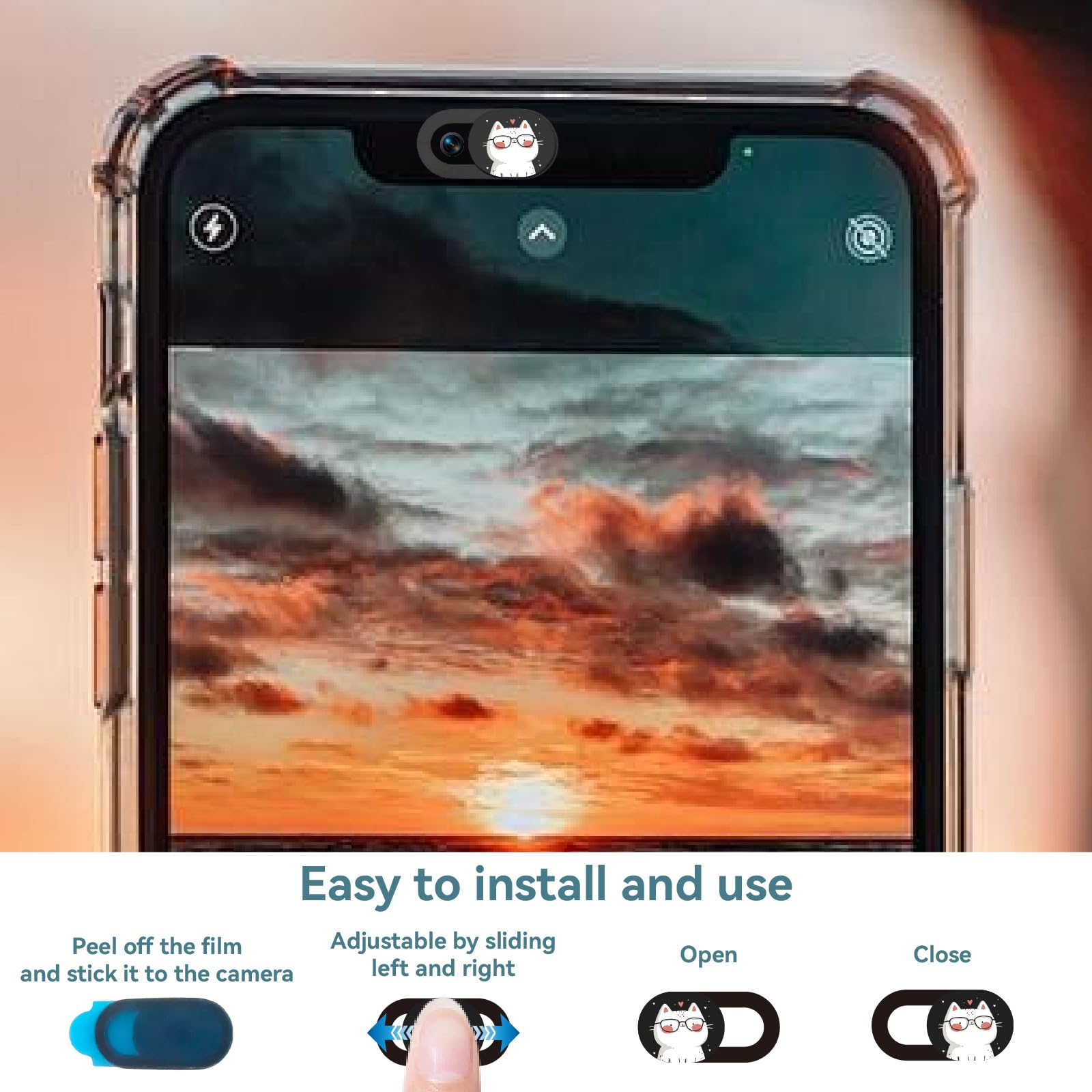 6Pcs Couvercles Caméra Téléphone Glissière Protection Webcam Motif Chat Cache Caméra Smartphone Tablette Mini PC Bureau Sécurité Vie Privée Accessoire Discret pour Appareils Électroniques
