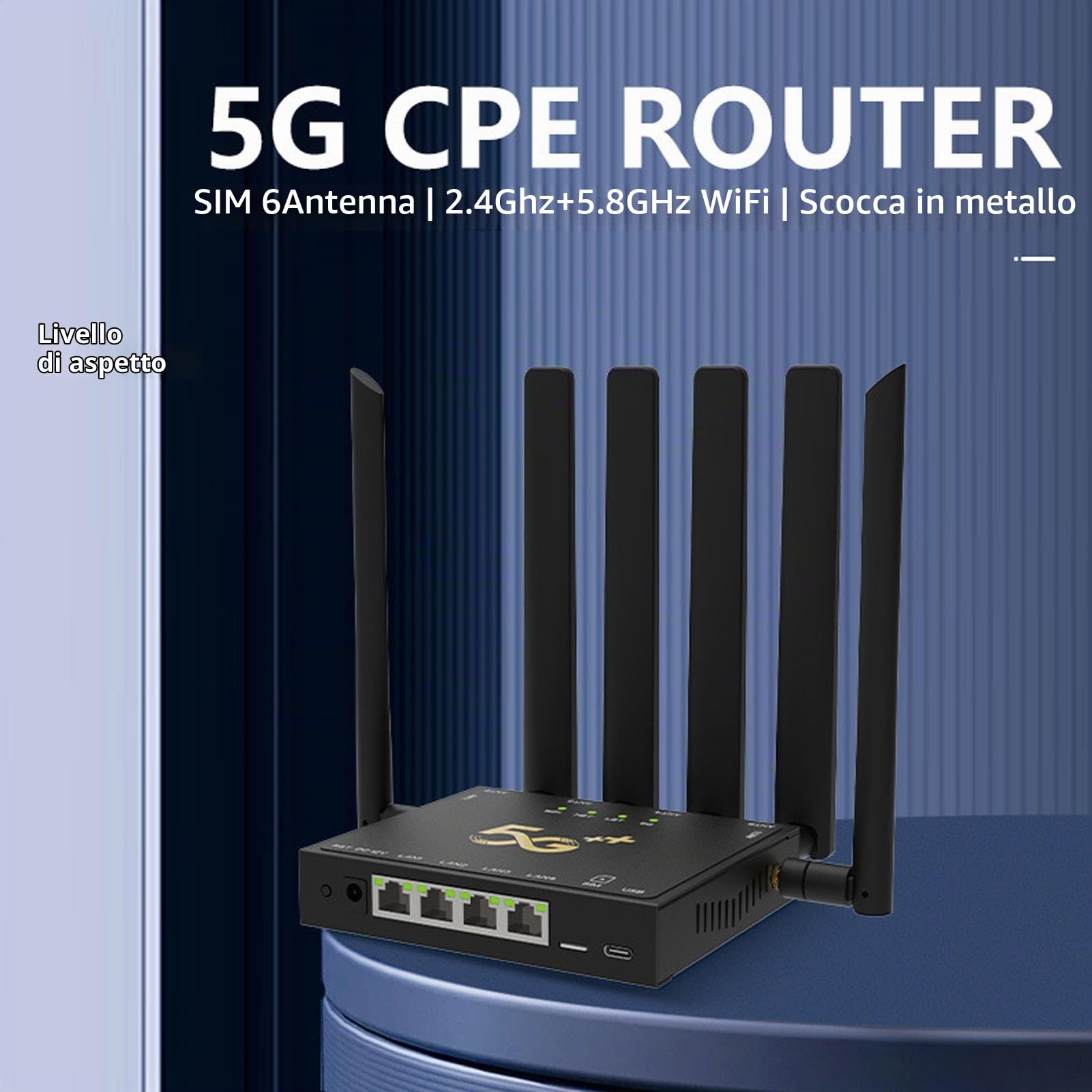 VBESTLIFE Router 5G con WiFi 6 e Slot per Scheda SIM, 6 Antenne Ad Alto Guadagno Router Wireless Gigabit Dual Band, Larghezza di Banda 600 Mbps per Ufficio Domestico e Streaming 4K