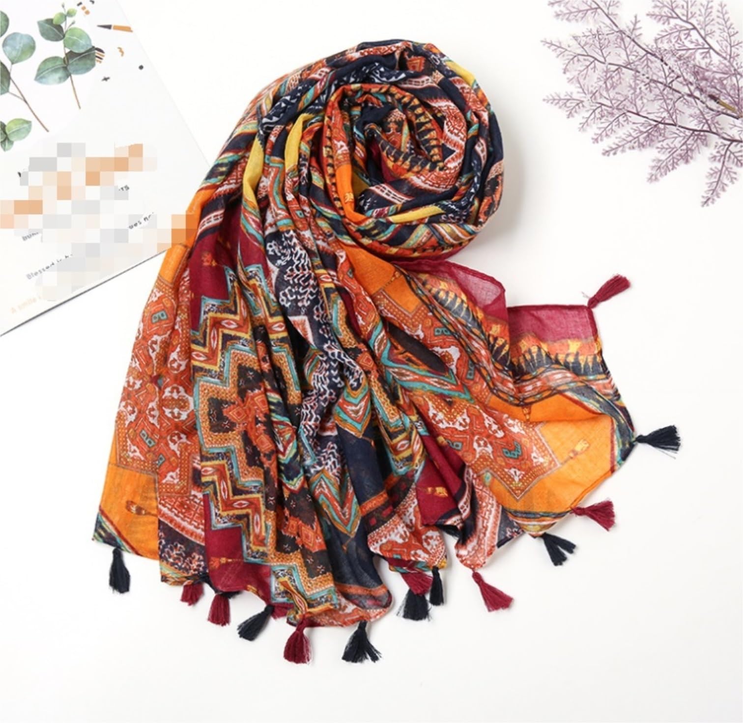 Bufanda Chal Bufanda Boho Para Mujer Bufanda Ligera Con Estampado Floral Otoño Invierno Mantón Con Flecos Suave y Cálida