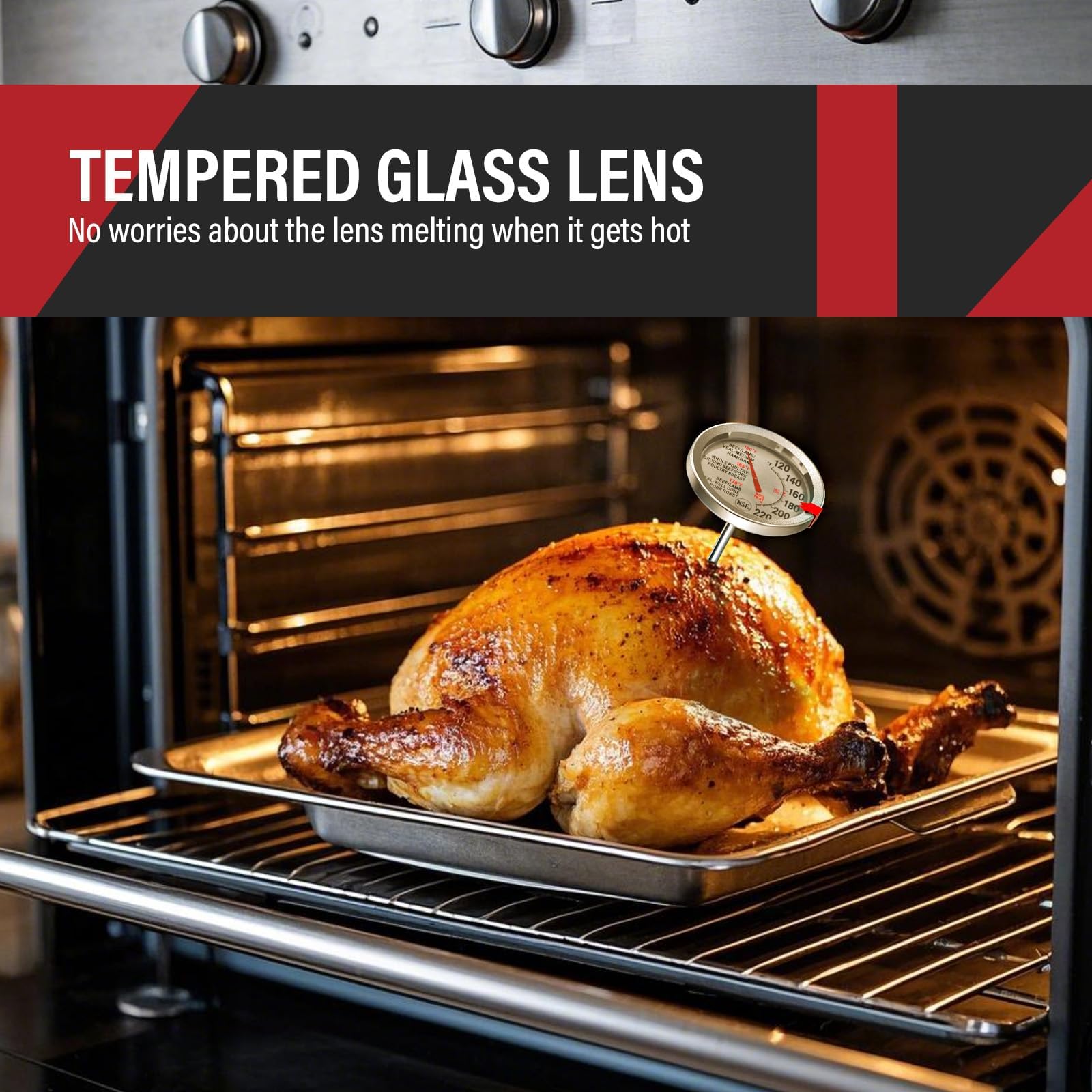 AWLKIM Lot de 2 thermomètres à viande en acier inoxydable, sans danger pour le four, thermomètre alimentaire à cadran extra large de 6,3 cm pour la cuisine, sonde de température pour la pâtisserie