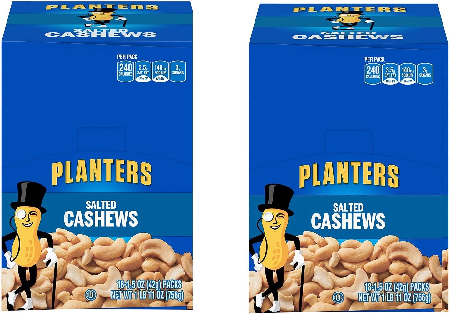 Planters Cashews, Salted, 1.5 Ounce Single Serve Bag, 36