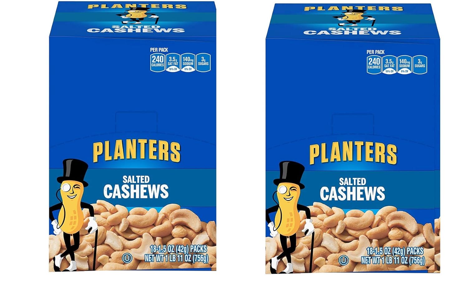 Planters Cashews, Salted, 1.5 Ounce Single Serve Bag, 36