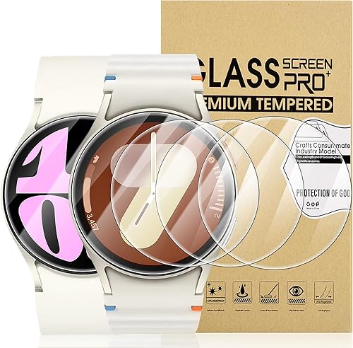 Suoman Paquete de 4 protectores de pantalla para Samsung Galaxy Watch 6Galaxy Watch 7 de 1.575 pulgadas, antiarañazos 2.5D 9H dureza ultrafina
