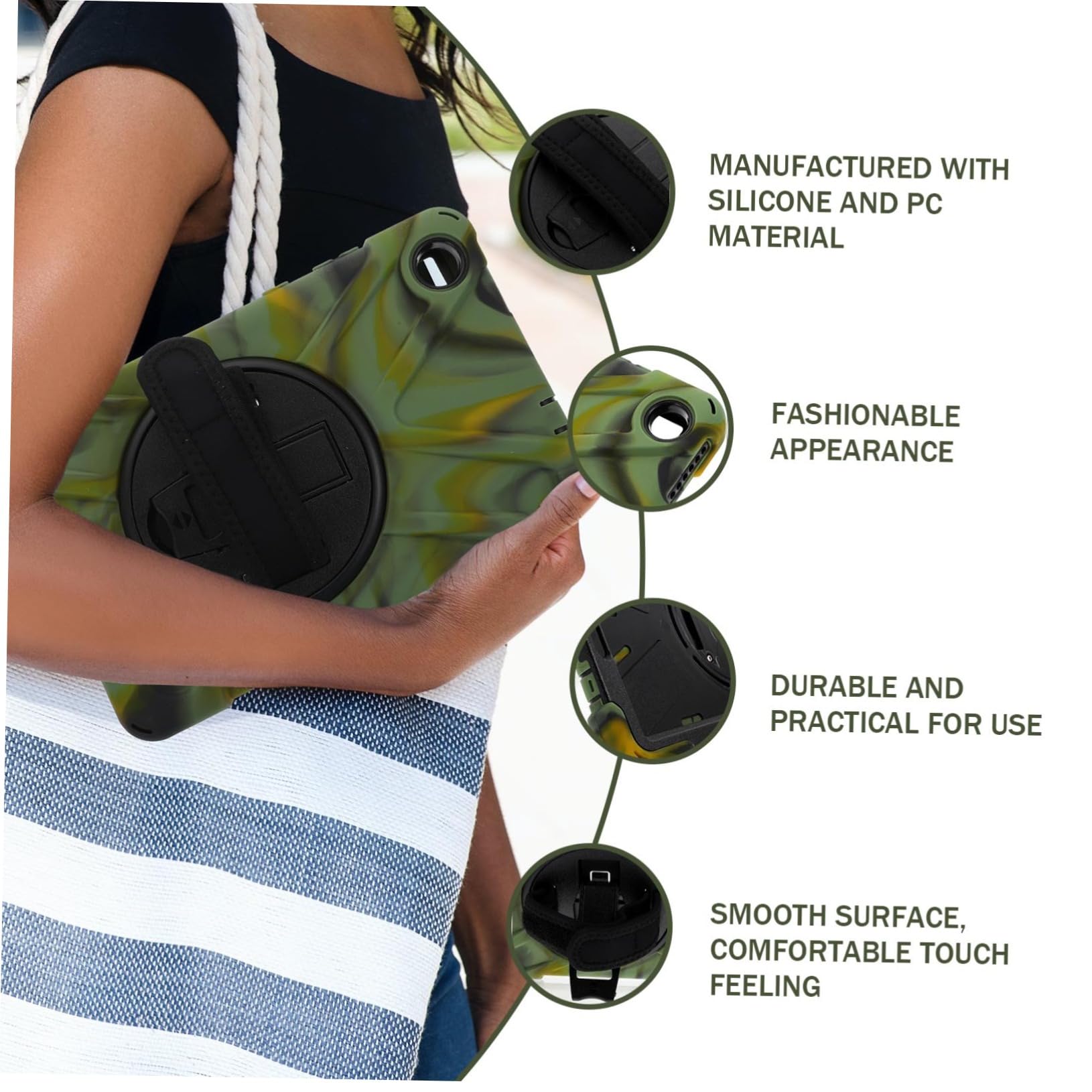 SHINEOFI Funda para Tablet Tab con Soporte Giratorio Pc Estuche Protector De Silicona Antigolpes y Resistente Al Polvo Funda Ligera Camuflaje