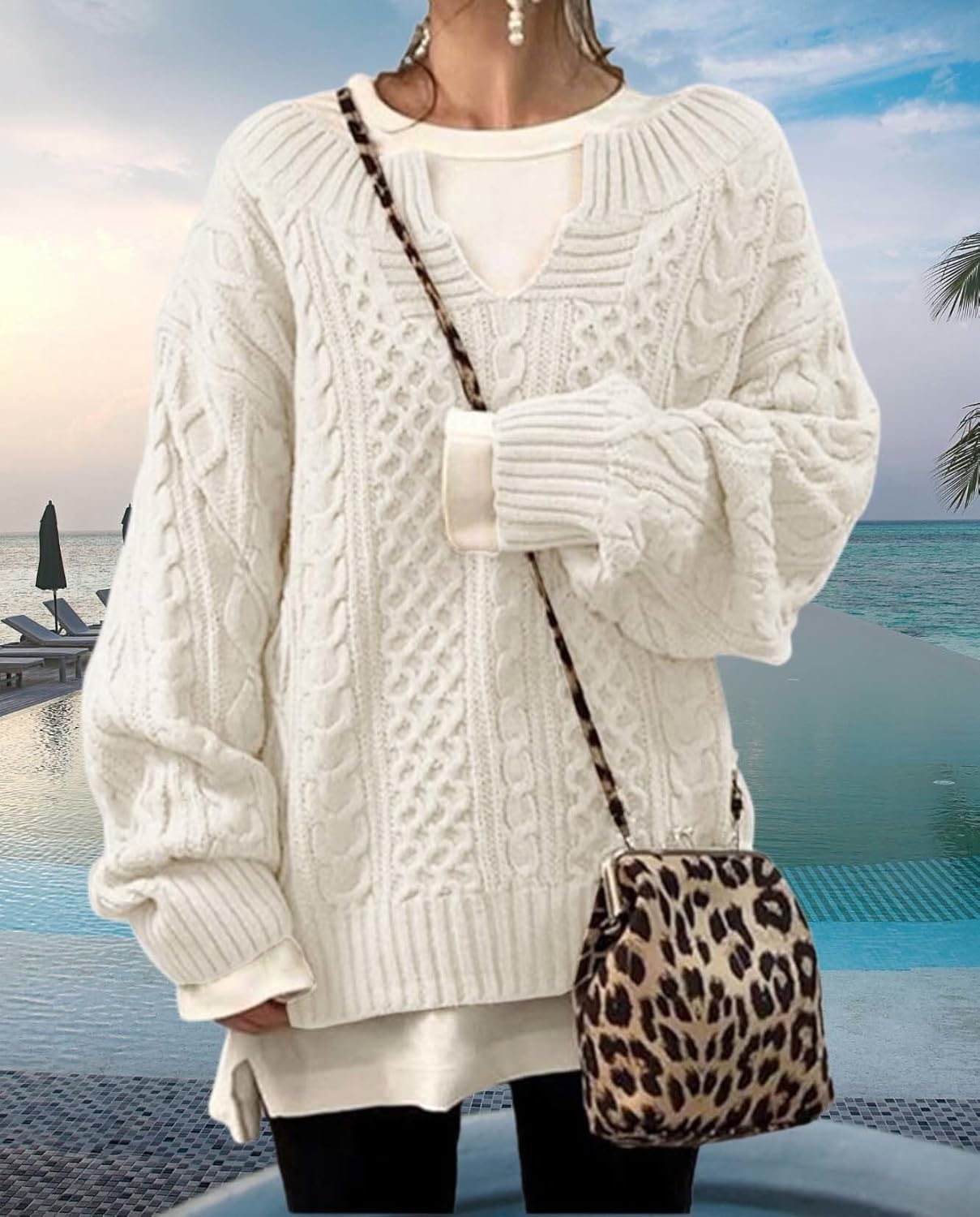 Womens Winter Chunky V Neck Long Sleeve Loose Knit Pullover Sweater Fashion Knit Casual Knit Sweater - Image 4