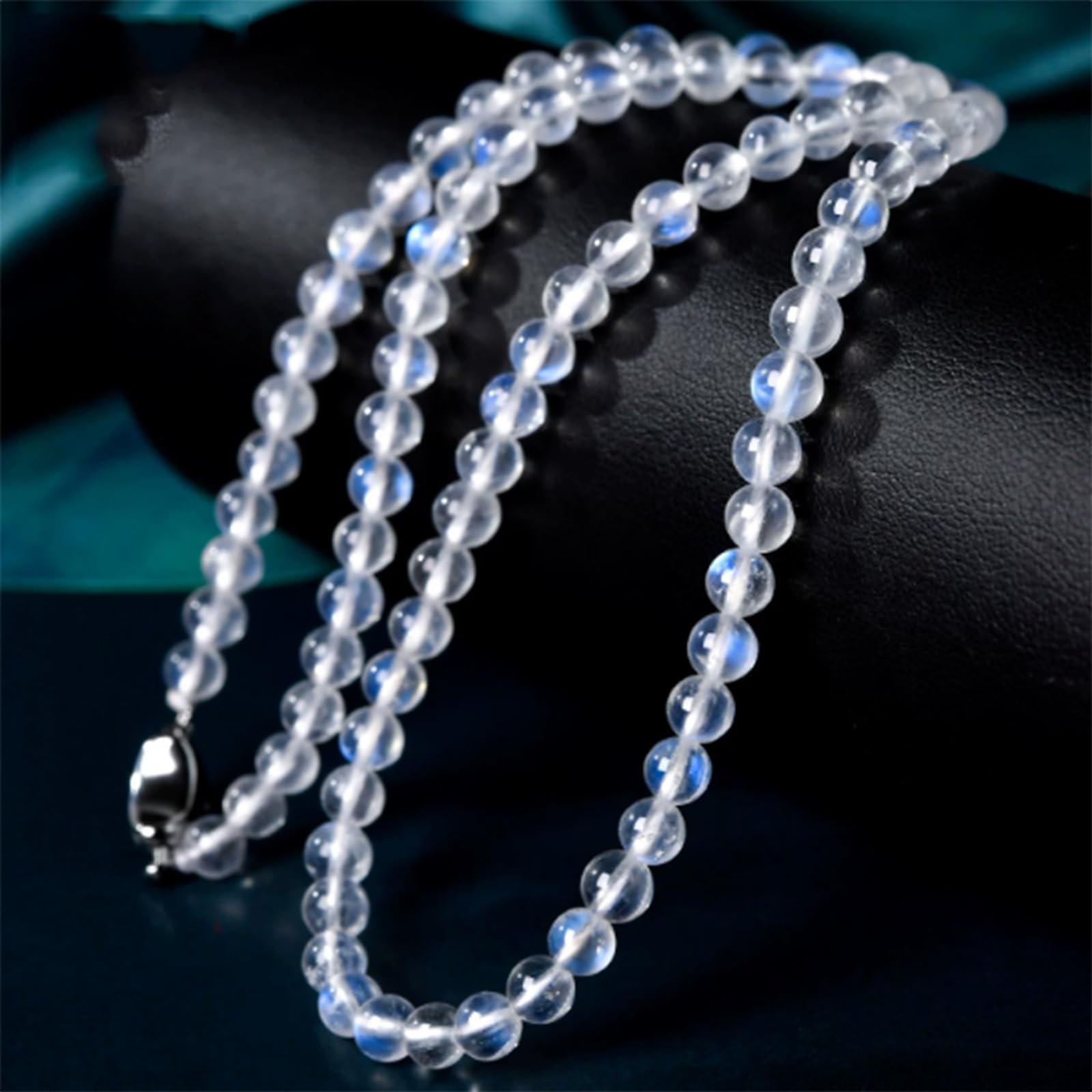 Collar de Cuentas de Piedra Lunar Azul para Mujeres y niñas, Collares de Piedras Preciosas Naturales, Collares Bohemios de Verano para la Playa, joyería de Moda con Cuentas,5mm
