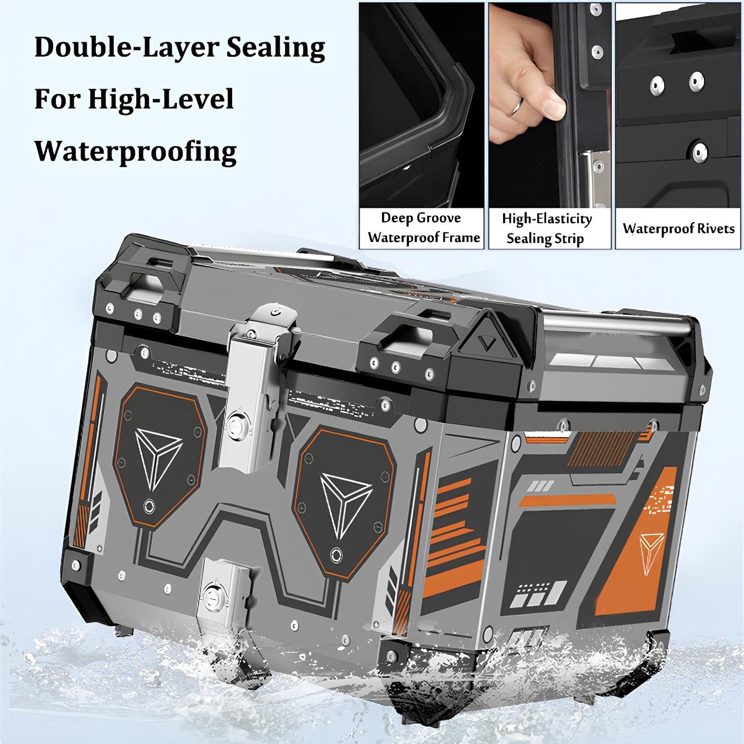 Baúl Moto Universal 45L con Desmontaje Rápido, Impermeable Y Cerradura De Seguridad – Ideal para Viajes Y Uso Diario | Placa De Montaje Incluida(45L A2)