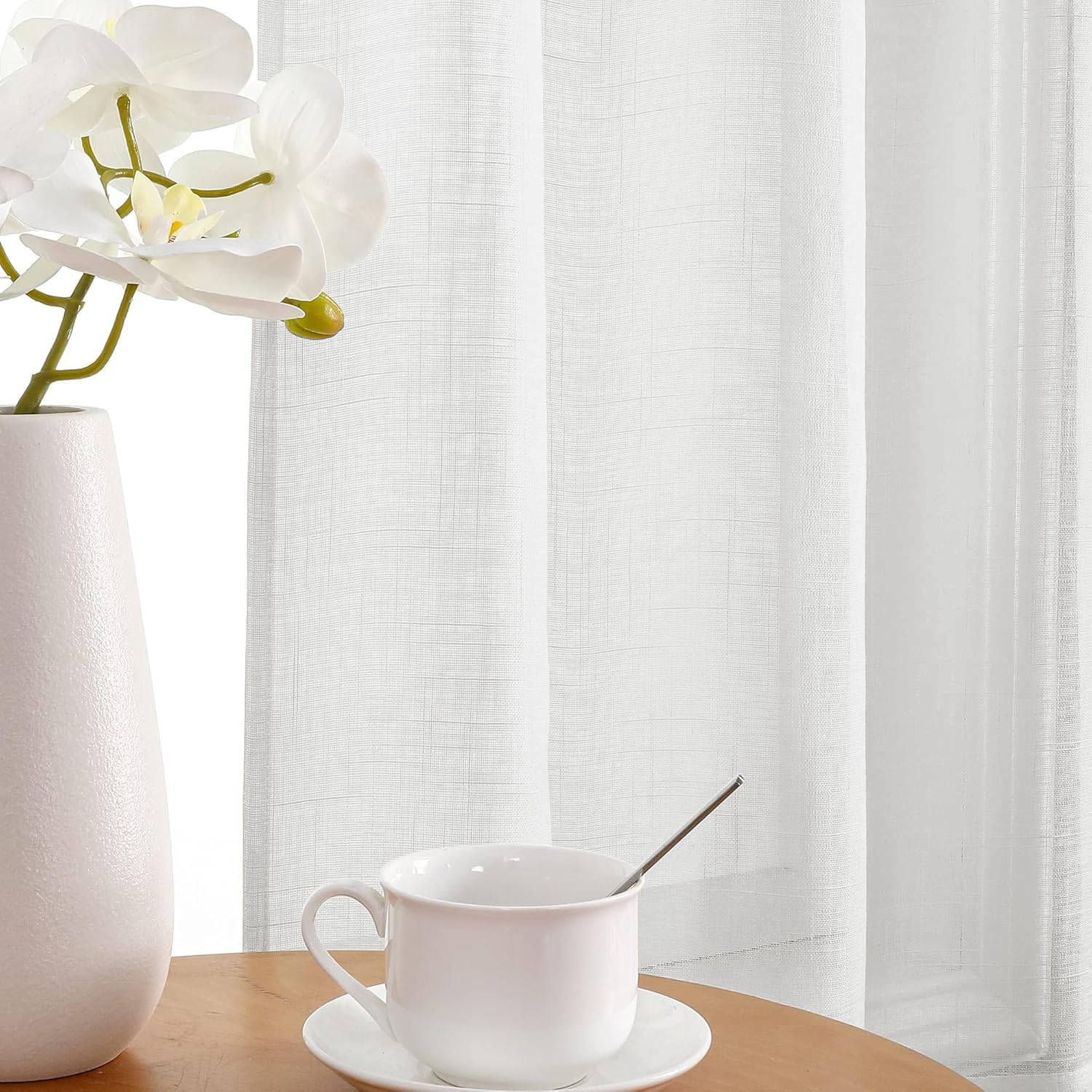 Cucraf Gardinen mit Ösen H242 x B132 cm Voile Vorhänge für Wohnzimmer Küche Schlafzimmer Curtains Off White 2er Set – Bild 4