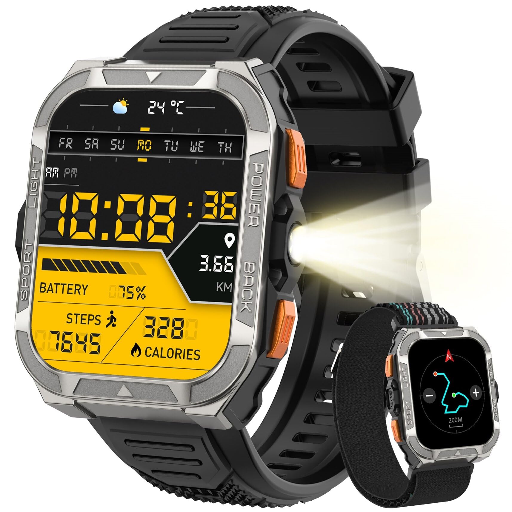 Blackview Reloj Inteligente Hombre Militar - GPS, Linterna, Brújula, AI, 1.91" Smartwatch Hombre con 100+ Modos Deportivos, Llamadas/Notificación, Pulsómetro/OxÃmetro/Sueño, Pulsera Actividad, Negro