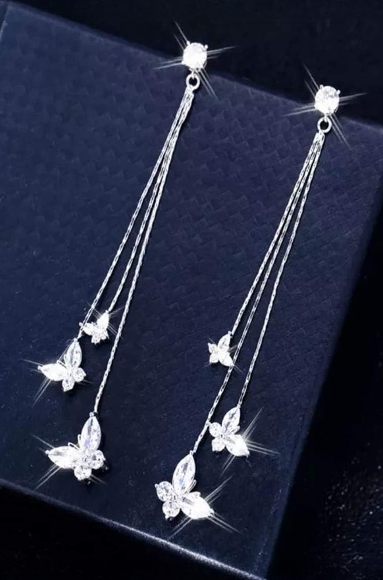 Earrings for Women & Girls | Fashion Crystal Silver Tone Long Dangler Earring | Long Danglers Earrings | Accessories Jewellery | Birthday & Anniversary Gift Valentine Gift for Girls