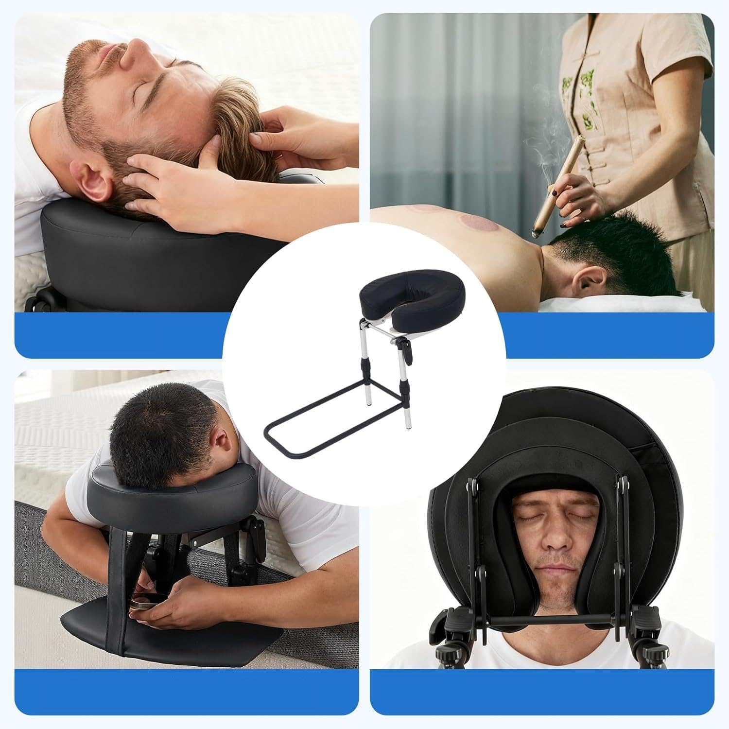 Materasso per la casa, kit per massaggi, regolabile, cuscino poggiatesta per massaggio viso, cuscino ergonomico in lega di alluminio, per chirurgia oculare, nero