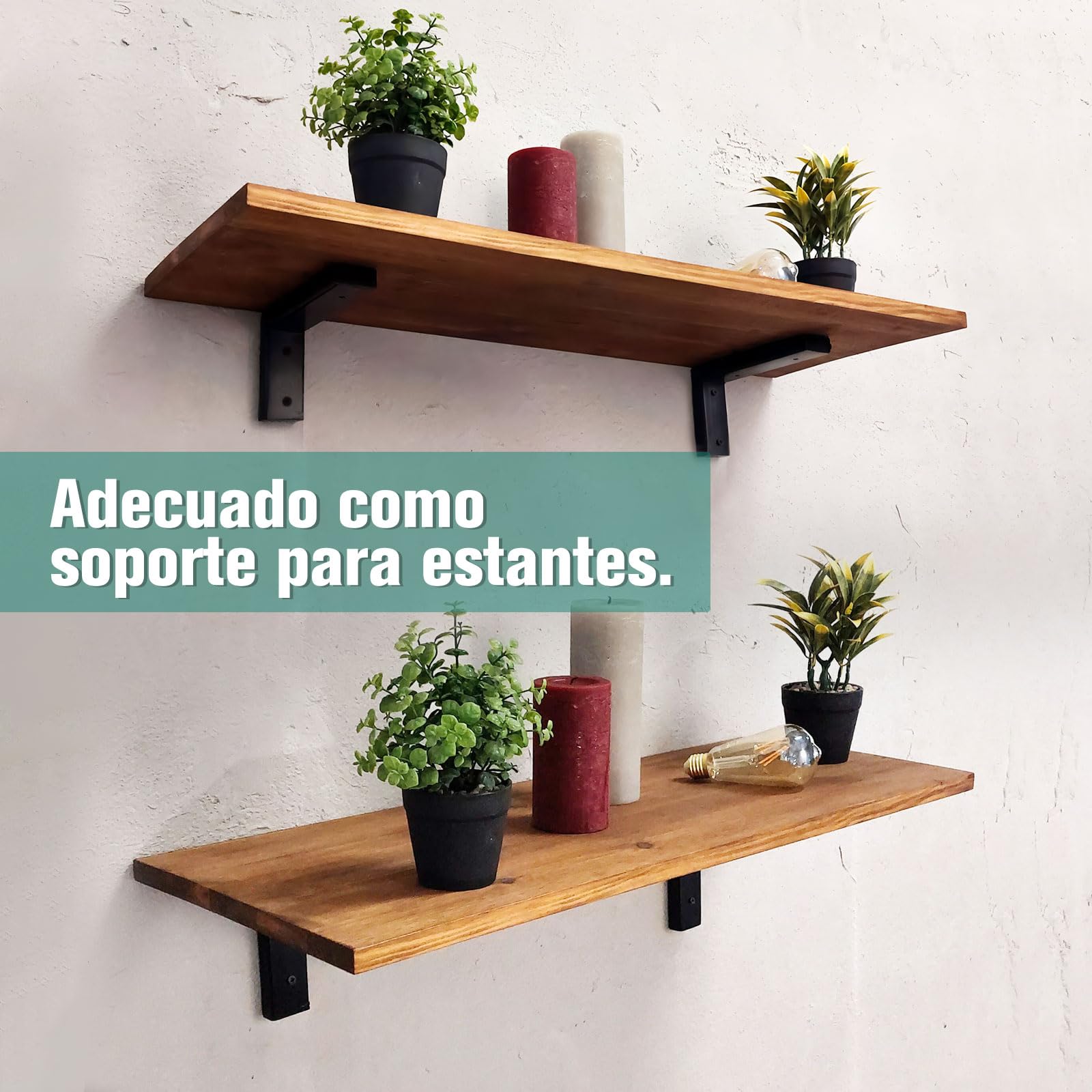 MLOQI 4 Piezas Escuadras para Estanterias, Soportes para Estantes, Escuadras Metalicas de L, Soportes de Pared para Lavabo con Tornillos Capacidad de Carga 50 kg (Negro 20 cm)