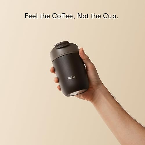 Miniatura 3 de OutIn Vaso de viaje para café aislado al aire libre con tapa abatible a prueba de fugas, taza de acero inoxidable de 12 onzas para bebidas calientes