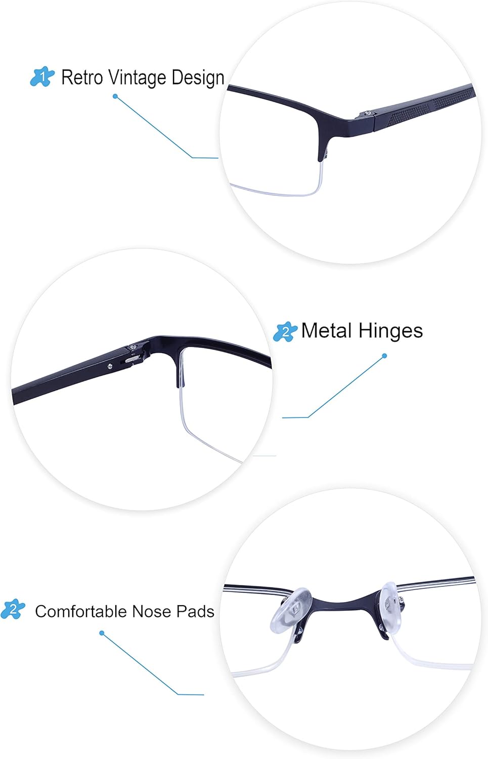 Blue Light Blocking Glasses for Men Vintage Half-Rim Rectangular Metal Eyewear Frame with Clear Transparent Lens UV400 with Case image 8 of 8 B07J9PV87F