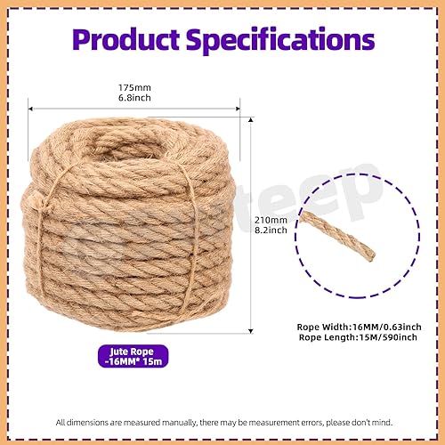 Miniatura 9 de Swpeet Cuerda trenzada de yute natural de 0.157 in x 328 pies, cuerda larga de yute para embalaje, jardinería, ganchillo, perfecto para