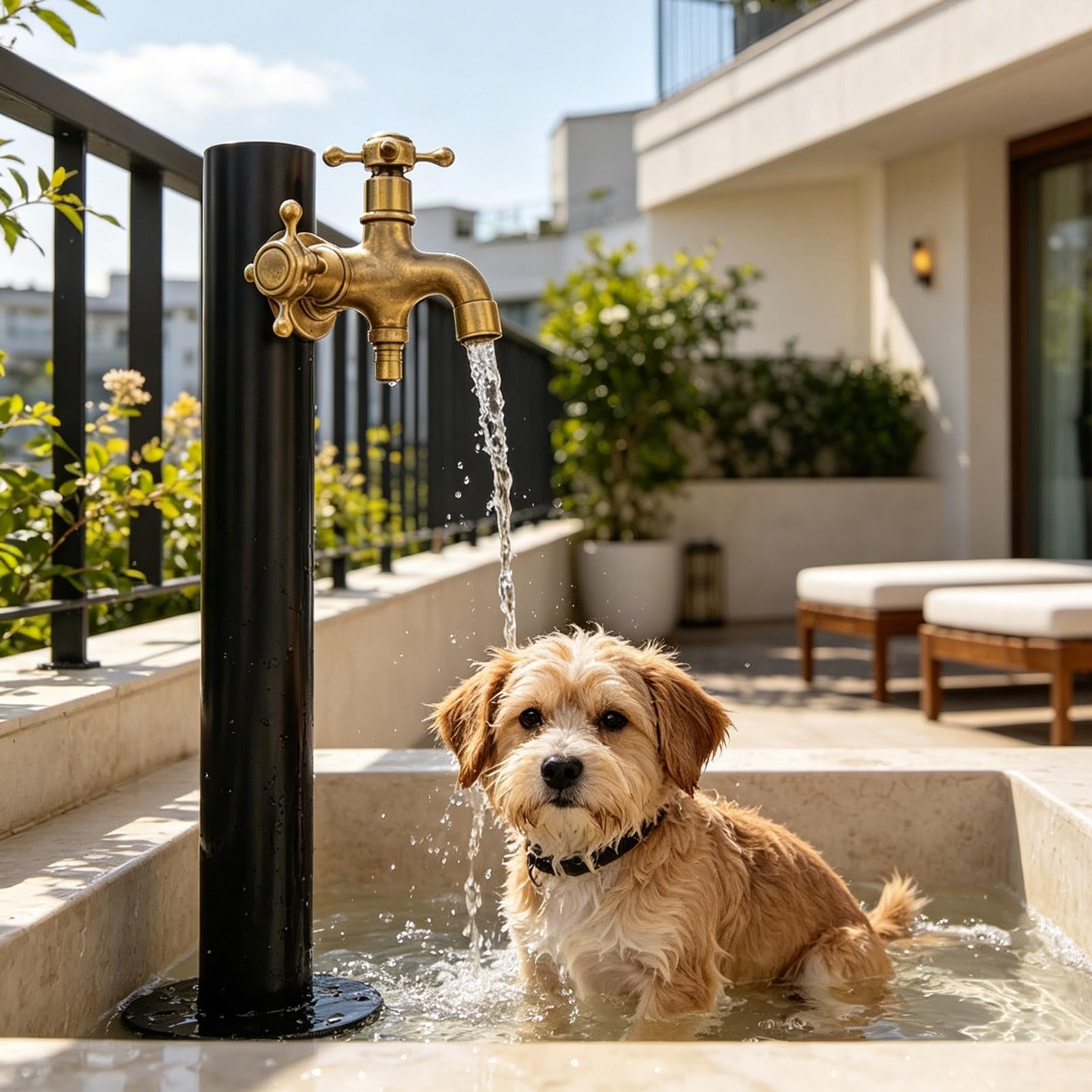 Gaommini Round A Outdoor Water Feature Post Freeze Proof Garden Water Column With Brass Faucet - 304 Stainless Steel Freestanding Yard Hydrant Dispenser For Irrigation Washing(,Height: 60Cm/23.6In)