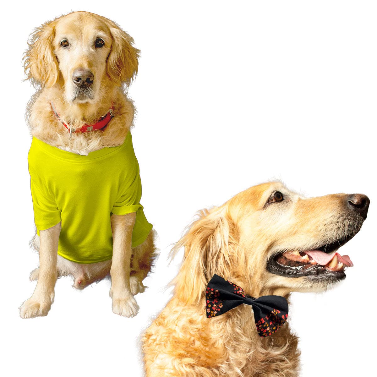 Ruse Basic Summer Dog T-Shirt Solid Pets Crew Neck & Black Floral Cotton Printed Bow Tie Half Sleeves Party Dress Set/Apparel/Clothes/Tees Gift for Dogs.XXL (B09TGW2M69) Amazon Price History, Amazon Price Tracker