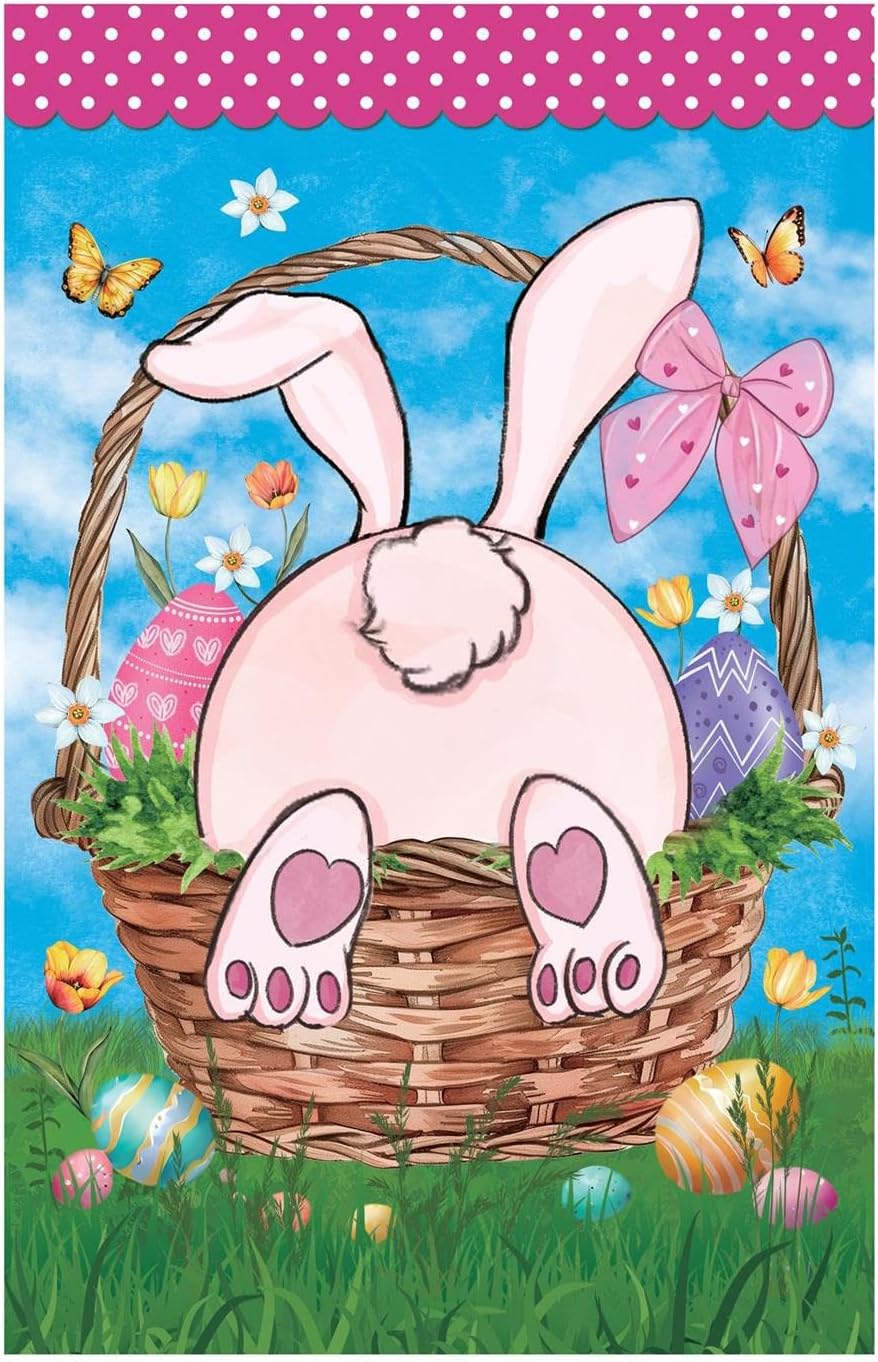 Evergreen Flag Happy Easter Garden Flags 12x18 double sided, Small Garden Flags For Outside, Welcome Easter Spring Decoration for Home Yards Gardens Porch (Bunny Bait Bunch)