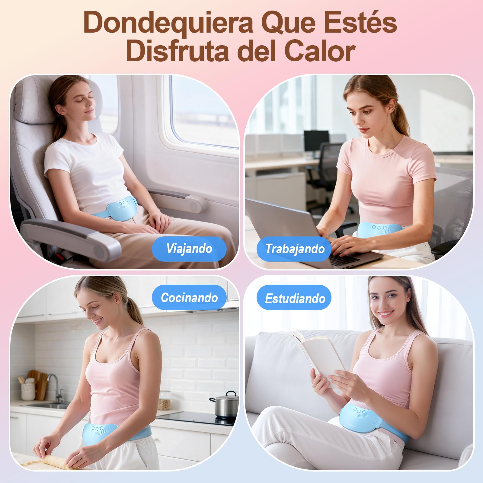 Comfytemp Almohadilla Térmica Menstrual de Grafeno, Cinturón Masajeador Portátil con 3 Modos de Vibración y 2 Niveles de Intensidad, Capacidad de 2500mAh, Regalo Ideal para Madre y Seres Queridos