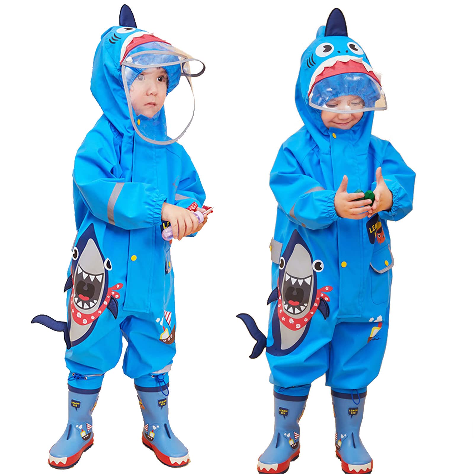 JinBei Garnitury dziecięce dla chłopców i dziewcząt wszystko w jednym, wodoodporne płaszcze przeciwdeszczowe z kapturem unisex, lekkie, urocze wzory 3D, kombinezony przeciwdeszczowe, oddychające
