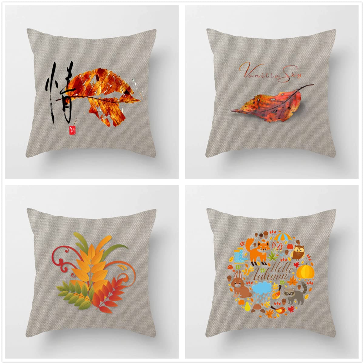 60x60cm Cuscini per Divano Set di 4 Fodere per Cuscini Doppia Faccia Lino Cuscini Foglie d'autunno Esterno Cuscini Decorativi Cuscini Divano Soggiorno Cuscini Decorativi Copricuscini Divano J-771