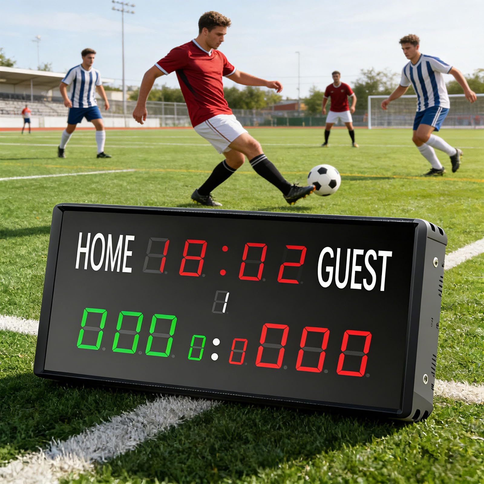 Marcador deportivo LED de visibilidad con temporizador de cuenta regresiva para fútbol, baloncesto, voleibol, voleibol