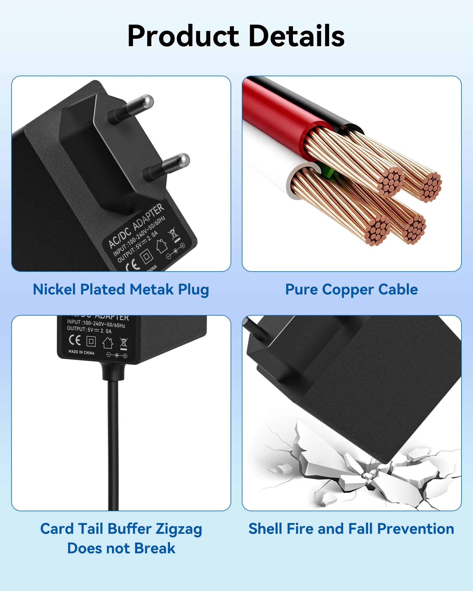 Alimentatore 5V 2A compatibile con T85W T87W T73U T73W T74U T77U T74W T54W per telefono IP serie T