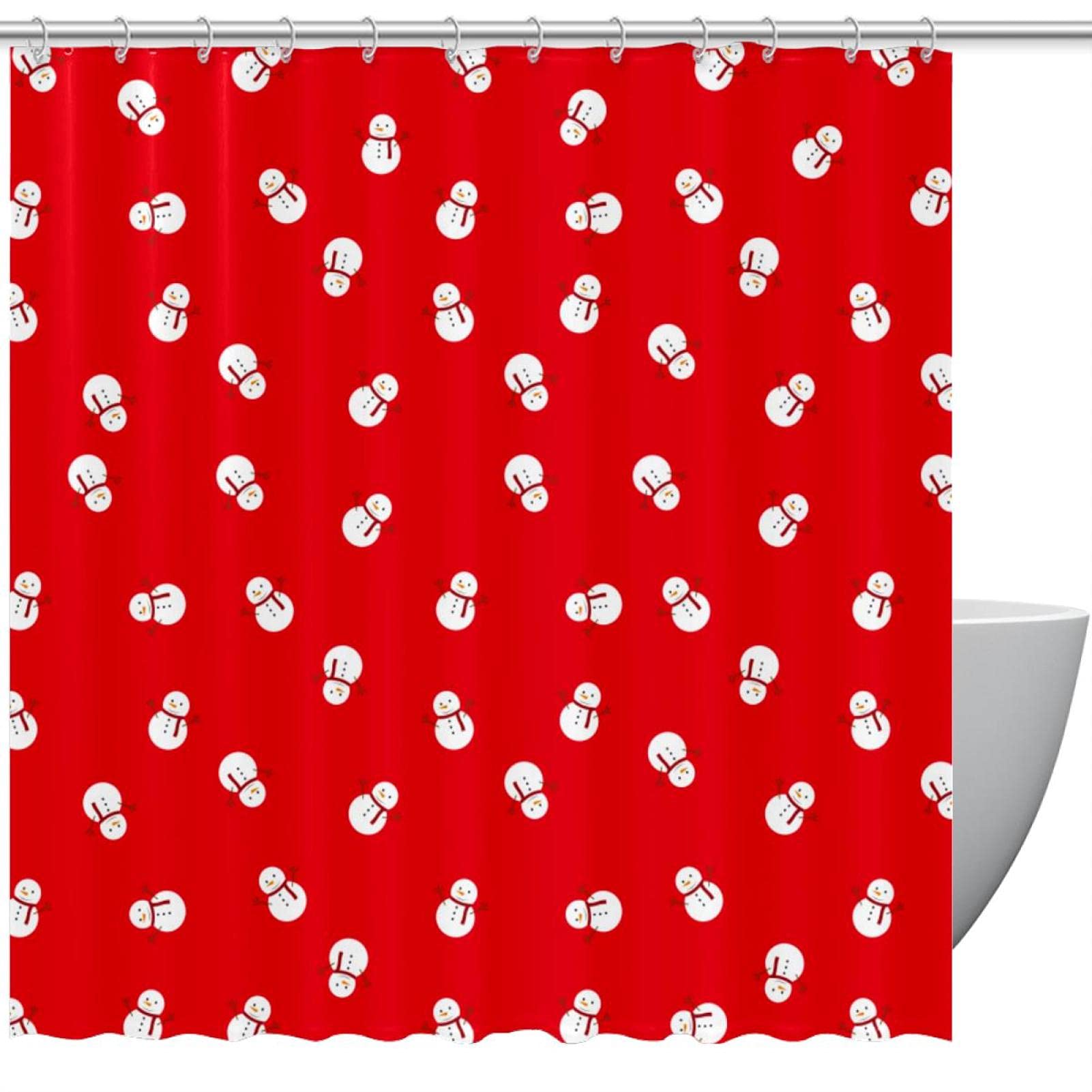 Rideau de douche de Noël avec bonhomme de neige rouge 183 cm pour décorer votre salle de bain