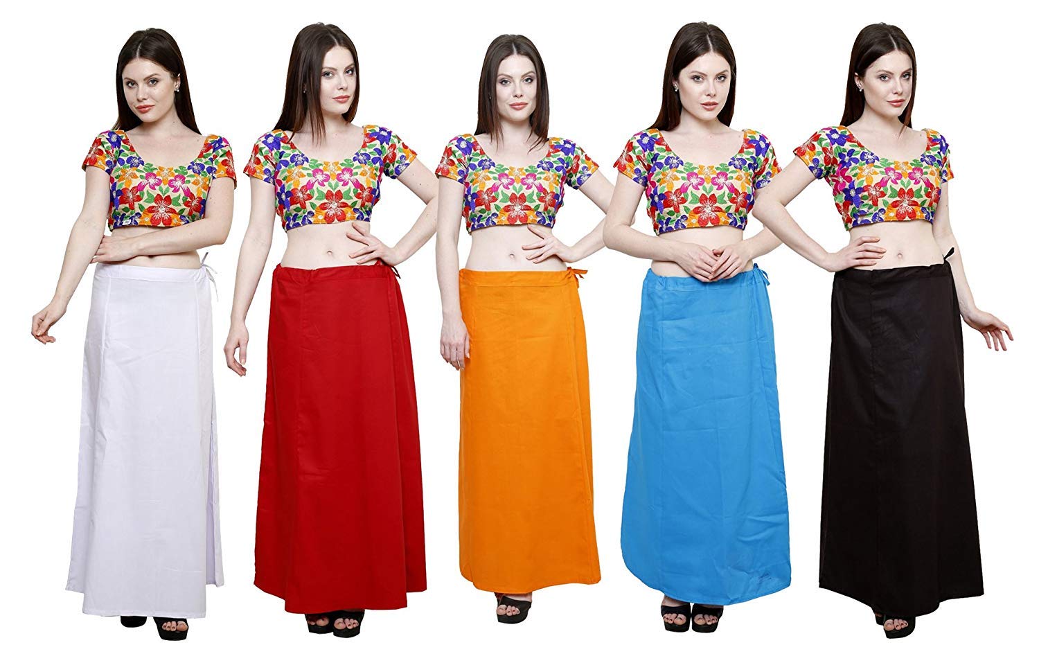 StyloWomen's and Girl's Poplin Cotton Saree Petticoat (123, Multicolour, 2XL) -Set of 5