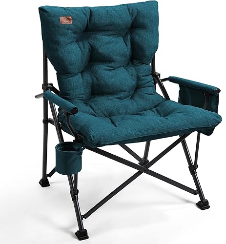 EVER ADVANCED Silla plegable acolchada de gran tamaño para adultos, silla de césped resistente con bolsillos laterales, silla cuádruple plegable