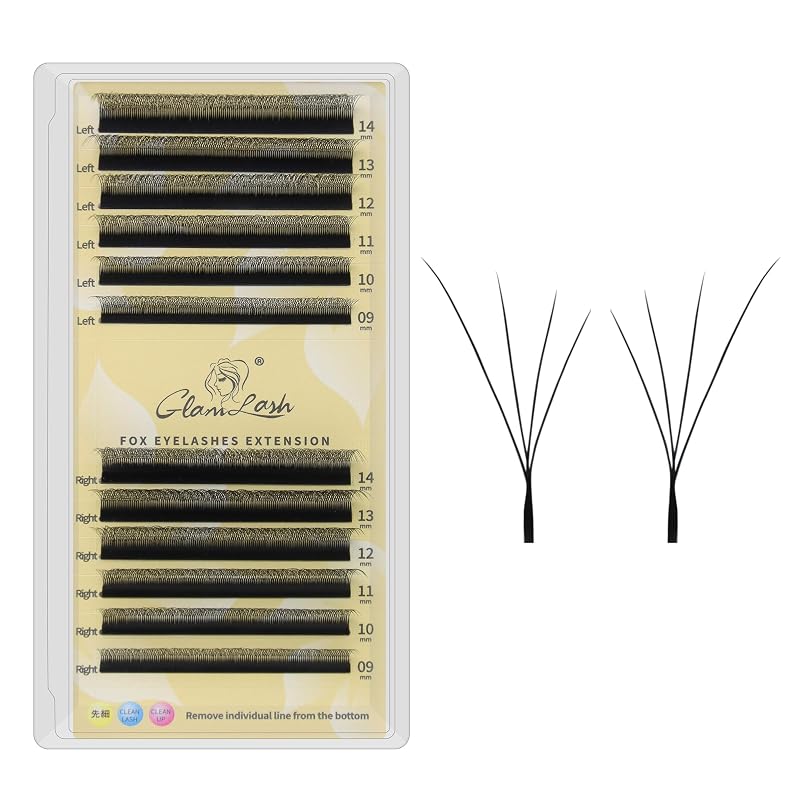 Extensões de Cílios GLAMLASH 4D W, Curvatura D, 0,07 mm, 9–14 mm, Fox
