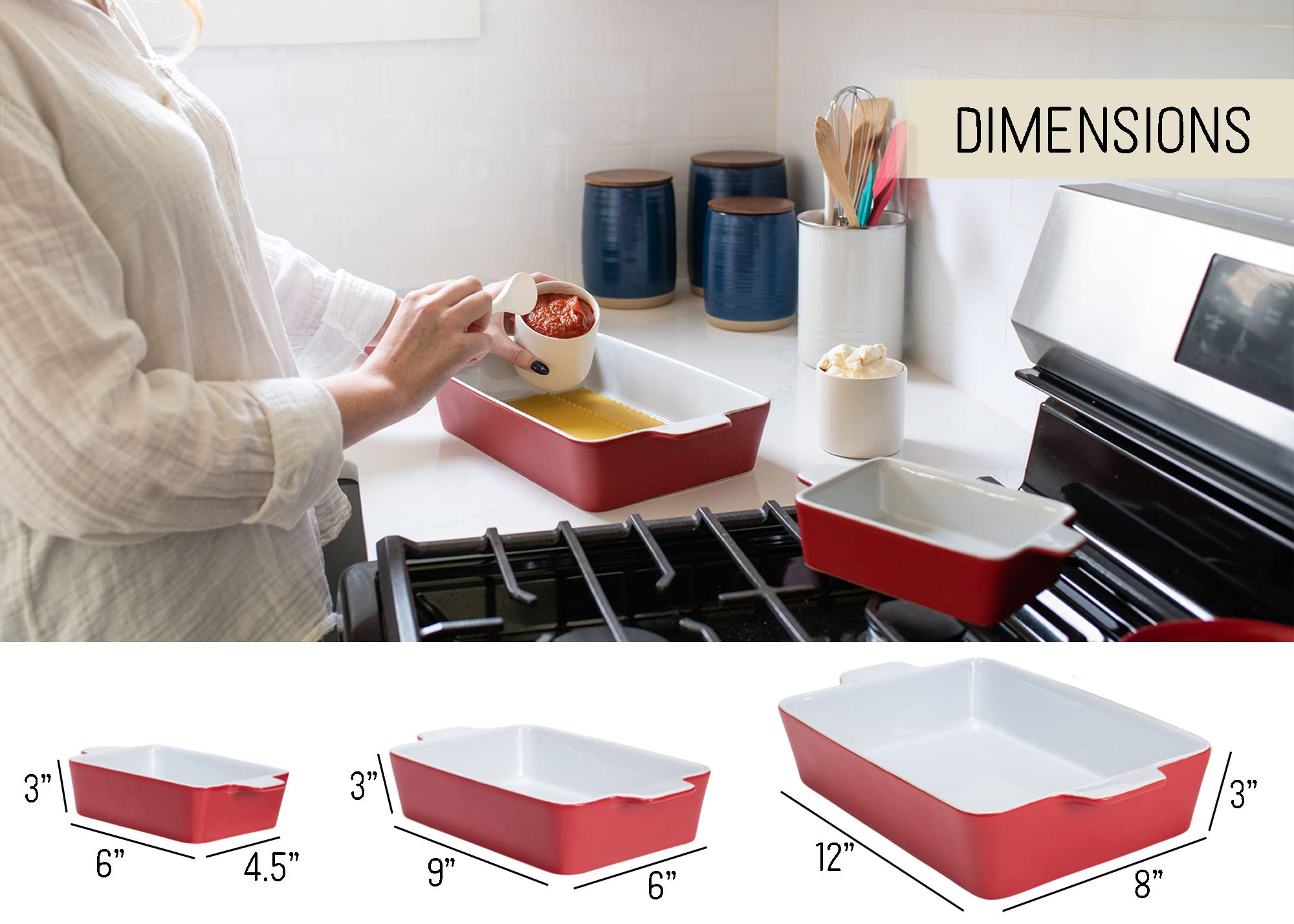 Nat & Jules Nested Red 12 x 8 Ceramic Stoneware Baking Dishes Set of 3