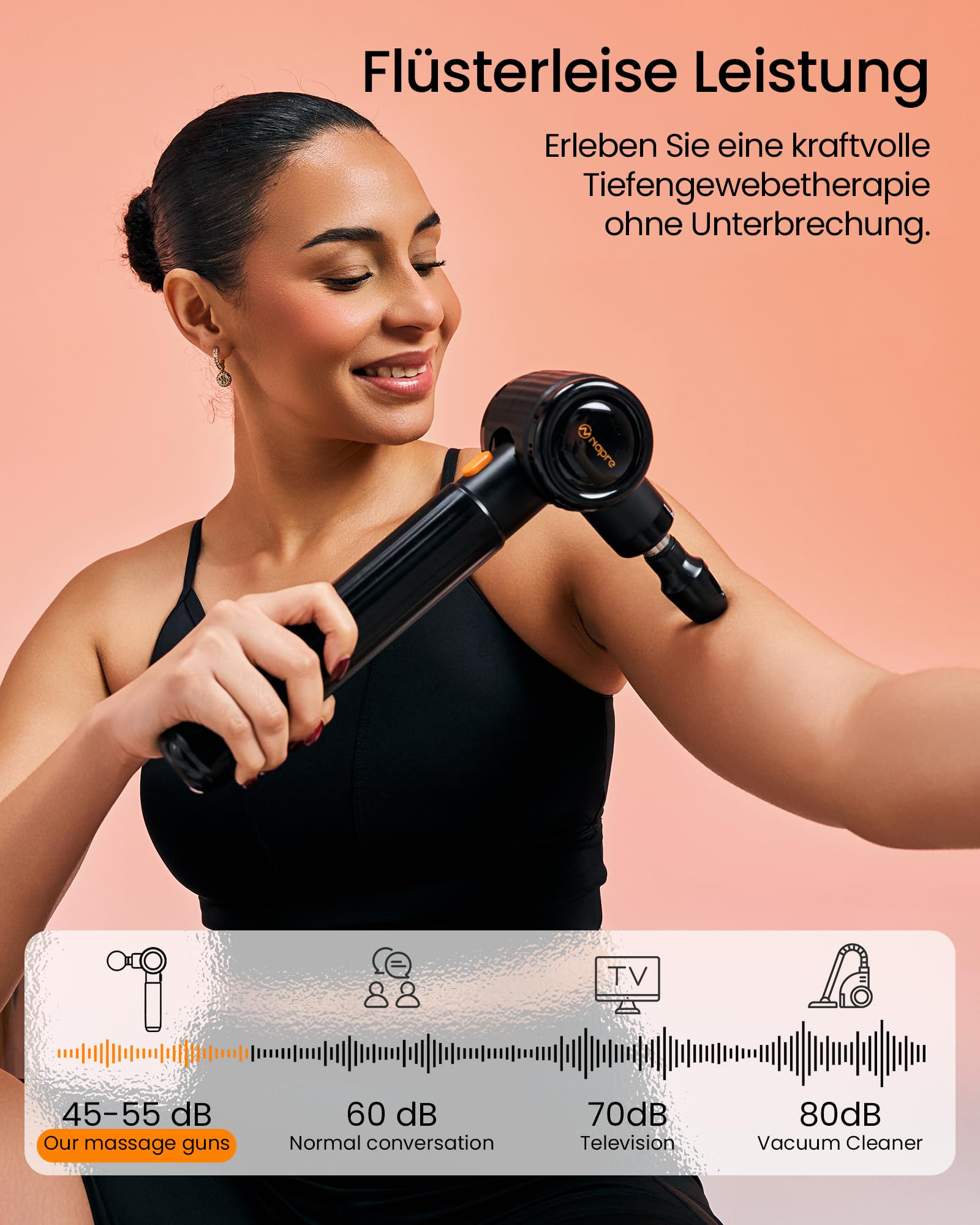 Massagepistole mit Wärme und Kälte,NAPRE Massage Gun Massage Pistole mit Verlängerungsgriff,Einstellbaren Winkeln,Muskel Percussion Massagegerät für Rücken,Nacken,Körper Entspannung,6 Köpfe & Koffer