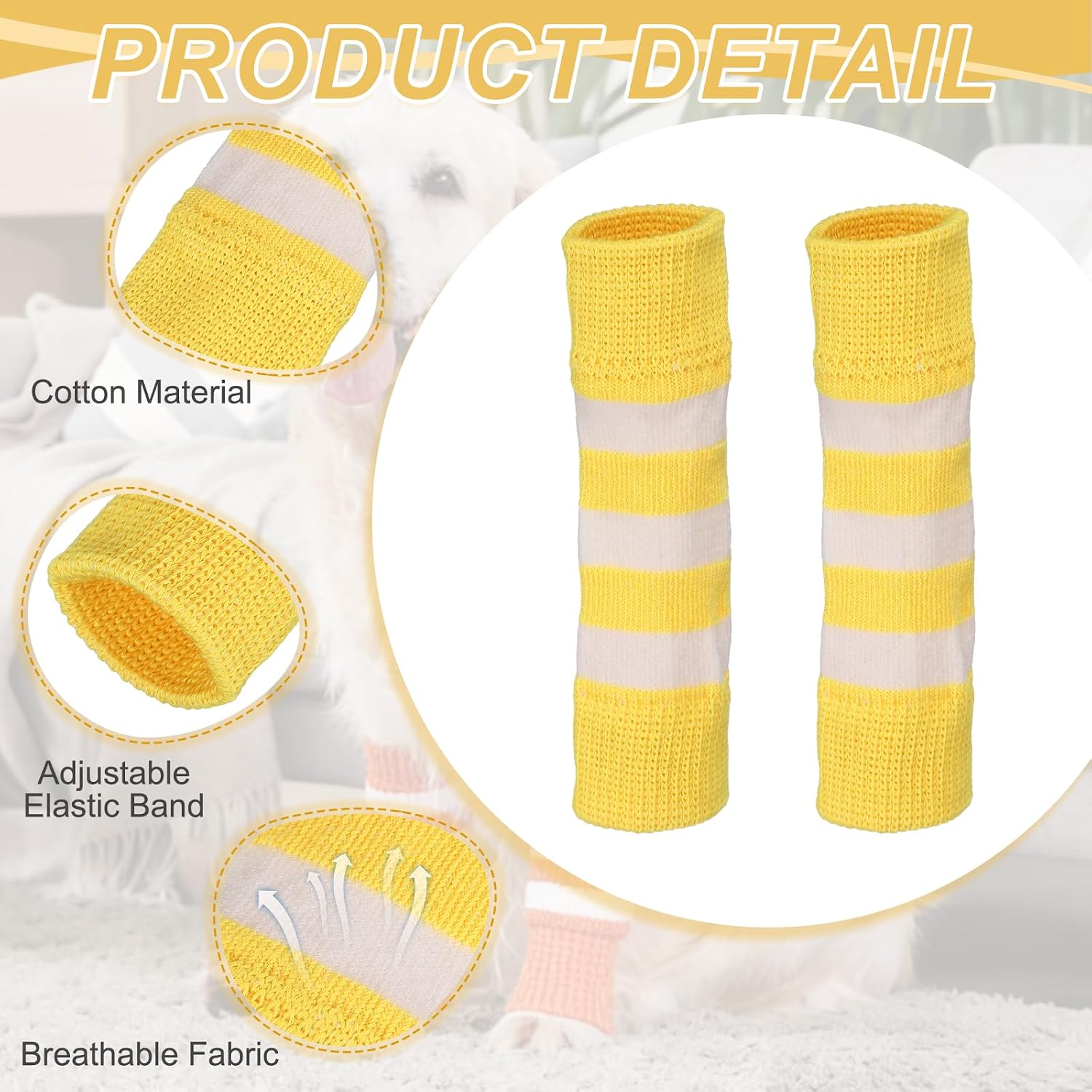 Dog Leg Warmers, Soft Dog Elbow Protector Sleeve Joint Protection Striped Winter Warm Knitted Pet Leg Socks, (Yellow, L, 4Pcs), Intended for Small/Medium/Large Puppies Cats image 3