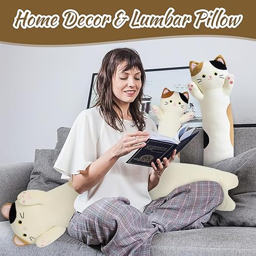 Miniatura 4 de Almohada larga de felpa de gato, almohada de felpa de gato de dibujos animados de 39 pulgadas para niños, animales de peluche largos de gato,