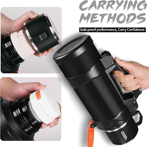 Miniatura 5 de Aspiradora grande de café de 67 onzas para viajes, botella de agua aislada de acero inoxidable con taza y mango plegable, frascos de agua a prueba